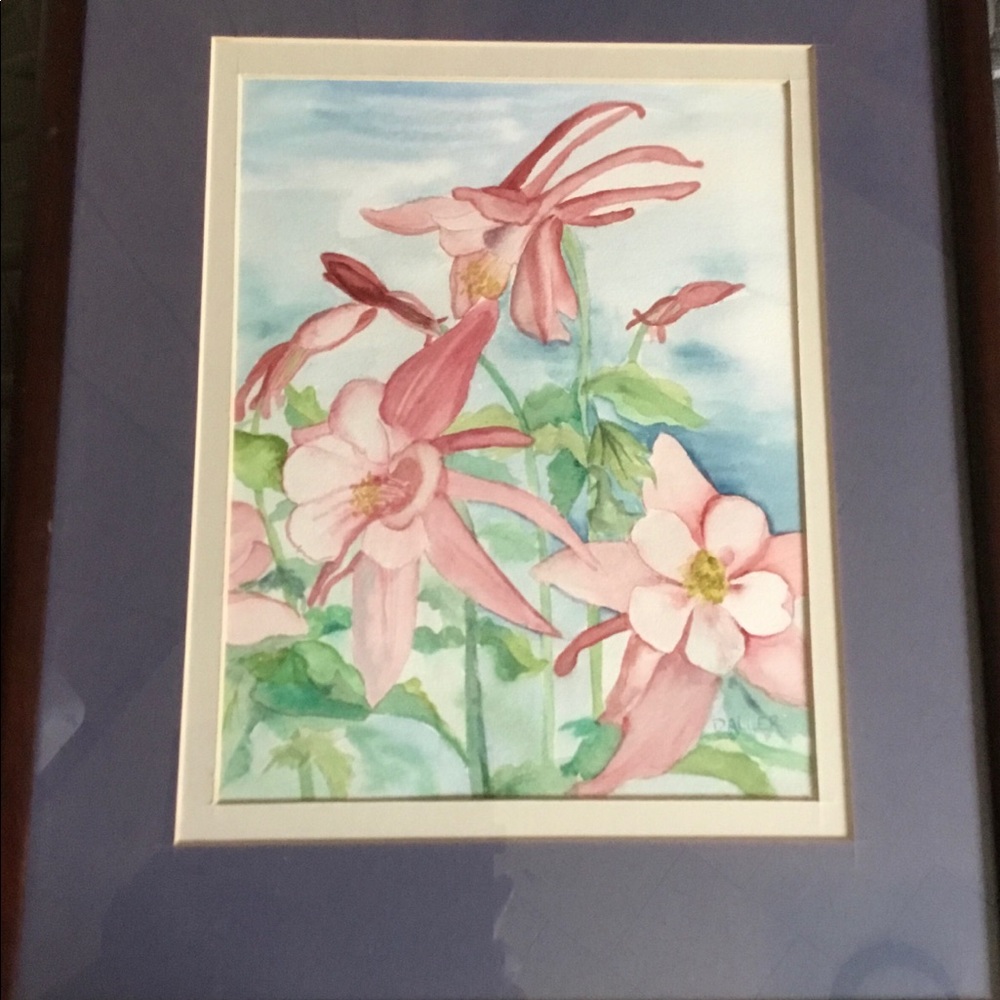 Original watercolor columbine framed ready to hang